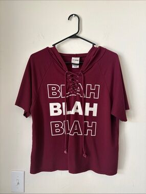 Jerry Leigh Juniors Lace-Up Hooded Tee in Deep Burgundy